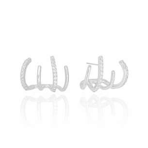 Ear Cuff Cravejado Cristal Liso Filetes Banho Branco