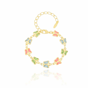 Pulseira Infantil Borboletas Coloridas Banho Dourado