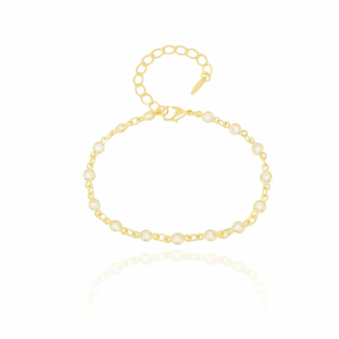 Pulseira Pontos de Luz Cristal Banho Dourado