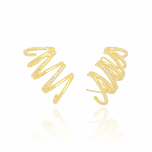 Ear Cuff Duplo Filetes Cristal Cravejado Banho Dourado