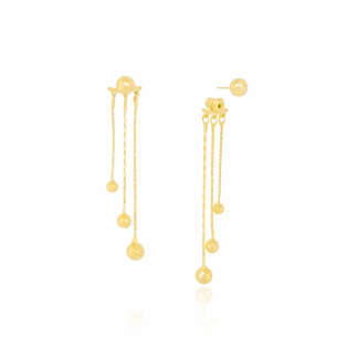 Ear Jacket Franja Bolinhas Banho Dourado