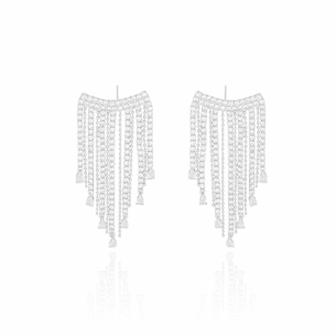 Ear Cuff Franja Cravejado Cristal Gotas Bolinhas Banho Branco
