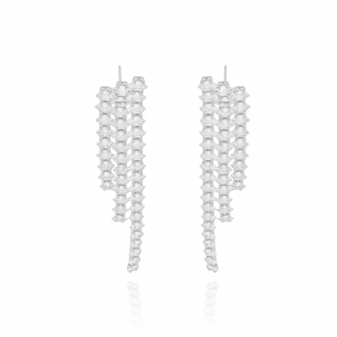 Brinco Franja Navetes Cravejado Banho Branco