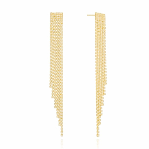 Brinco Franja Cravejado Cristal Banho Dourado