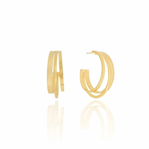 Argola Filetes Detalhes Liso Banho Dourado