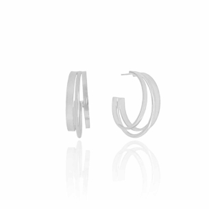 Argola Filetes Detalhes Liso Banho Branco