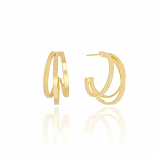 Argola Filetes Lisos Banho Dourado