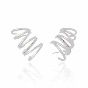 Ear Cuff Duplo Filetes Colorido Cravejado Banho Branco
