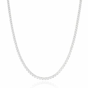 Gargantilha Longa Riviera Cristal Cravação Inglesa Banho Branco