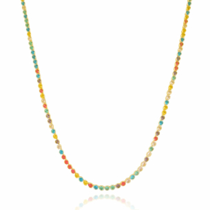 Gargantilha Longa Riviera Colorida Cravação Inglesa Banho Dourado