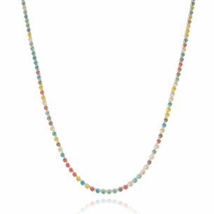 Gargantilha Longa Riviera Colorida Cravação Inglesa Banho Branco