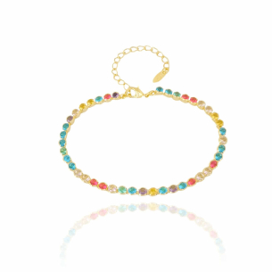 Pulseira Riviera Colorida Cravação Inglesa Banho Dourado