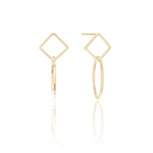 Brinco Base Quadrada Oval Liso Vazados Banho Dourado