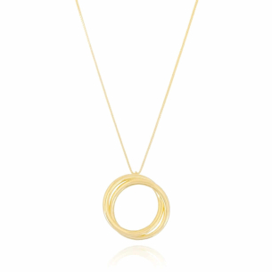 Gargantilha Pingente Argola Entrelaçado Liso Banho Dourado