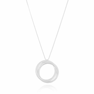 Gargantilha Pingente Argola Entrelaçado Liso Banho Branco