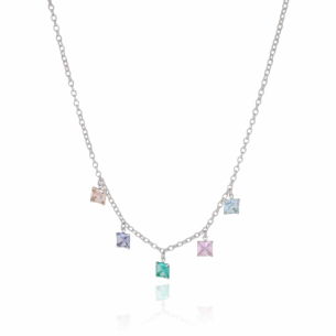 Choker Elos Pontos de Luz Quadrado Coloridos Banho Branco