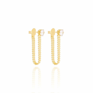 Brinco Ponto de Luz Malha Bolinhas Banho Dourado