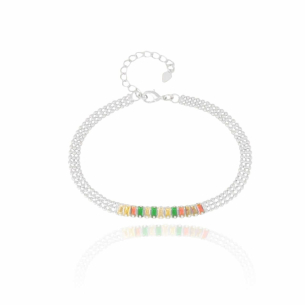 Pulseira Baguetes Coloridas Malha Bolinhas Banho Branco