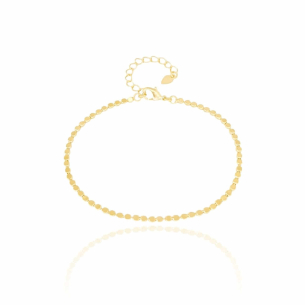 Pulseira Plaquetas Redondas Achatadas Banho Dourado