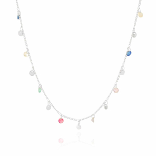 Choker Pontos de Luz Cololoridos Plaquetas Banho Branco