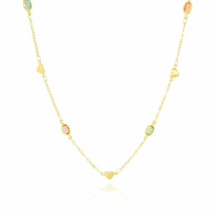 Choker Corações Pontos de Luz Colorido Banho Dourado