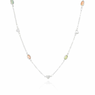 Choker Corações Pontos de Luz Colorido Banho Branco