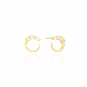 Brinco Argola Pontos de Luz Cravejado Banho Dourado