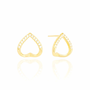 Brinco Coração Liso Cravejado Cristal Banho Dourado