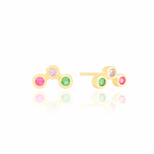 Brinco Colorido Cravação Inglesa Banho Dourado