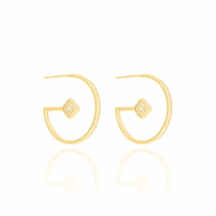 Brinco Argola Lisa 2 cm Detalhes Cravejados Banho Dourado