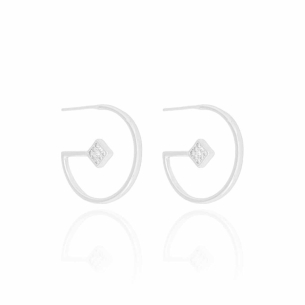 Brinco Argola Lisa 2 cm Detalhes Cravejados Banho Branco