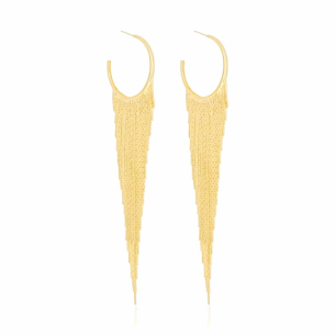 Brinco Meia Argola Franja Detalhes Banho Dourado