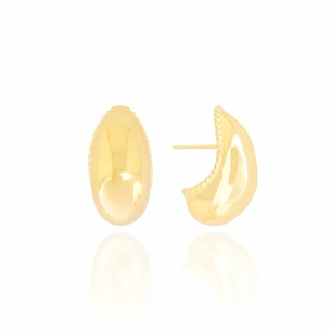 Brinco Meia Argola Abaulada Lisa 2.3 cm Detalhes na Borda Banho Dourado