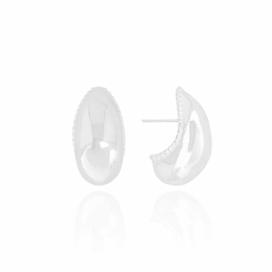 Brinco Meia Argola Abaulada Lisa 2.3 cm Detalhes na Borda Banho Branco