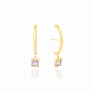 Ear Hook Ametista Liso Banho Dourado
