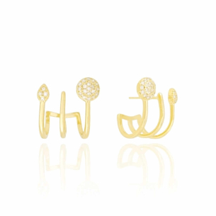 Ear Cuff Cristal Gota Bola Cravejado Banho Dourado