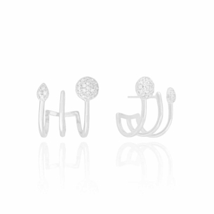 Ear Cuff Cristal Gota Bola Cravejado Banho Branco