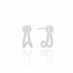 Brinco Meia Argola Vazado Base Redonda Cristal Banho Branco