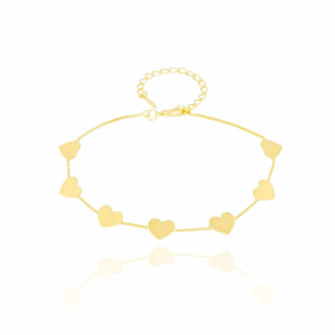 Pulseira Corações Lisos Banho Dourado
