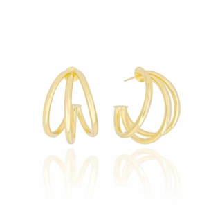 Brinco Argola Filetes Tubo Lisa 3.3 cm Banho Dourado