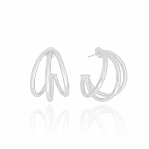 Brinco Argola Filetes Tubo Lisa 3.3 cm Banho Branco