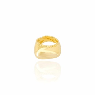 Anel Liso Detalhes Bolinhas Tamanho 20 Banho Dourado