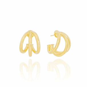 Brinco Argola Tubo Filetes Banho Dourado