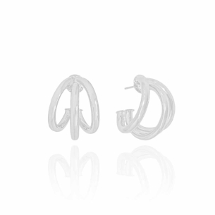 Brinco Argola Tubo Filetes Banho Branco