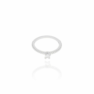 Anel com Ponto de Luz Cravejado Cristal Tamanho 19 Banho Branco