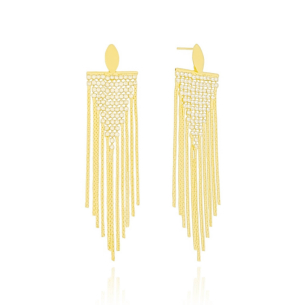 Brinco Base Oval Franja Cravejada Cristal Banho Dourado