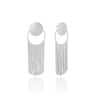 Brinco Franja Círculo Base Redonda Banho Branco