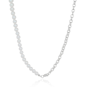 Gargantilha Elos Portugueses e Pérolas Fecho Mosquetão Inglês Banho Branco