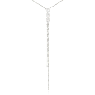 Gargantilha Gravata Oval Cristal com Plaquinhas Achatadas Banho Branco