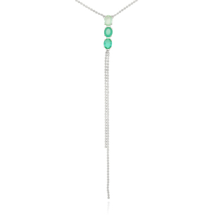 Gargantilha Gravata Oval Turmalina com Plaquinhas Achatadas Banho Branco